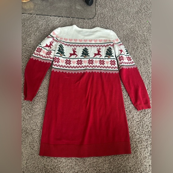 Preloved Festive Red Sweater with Reindeer and Tree Pattern - Picture 3 of 3